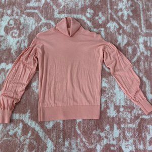 Light Pink, Bubble Sleeves Turtle Neck Blouse